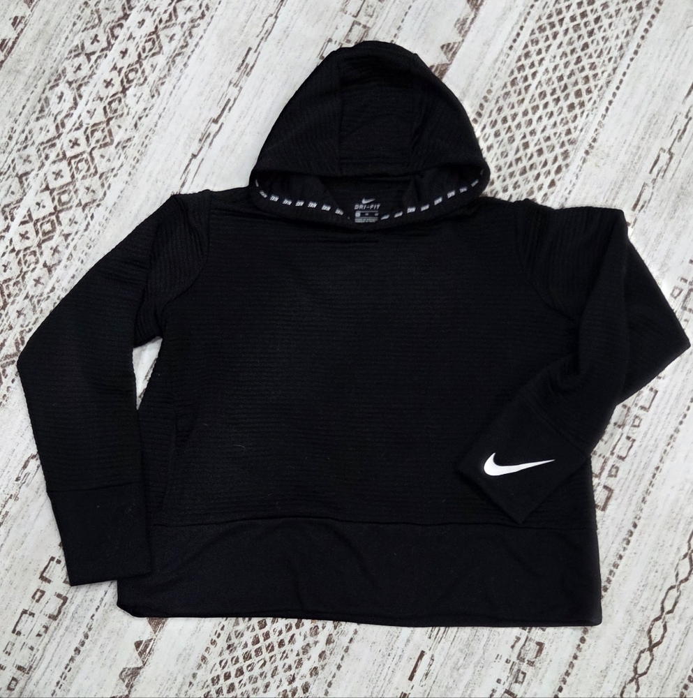 Size XL Black Nike Women's Dri-Fit Veneer Quilted Pullover Training Hoodie